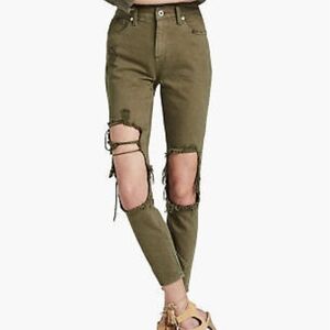 NWOT Lucky Brand Olive Green Distressed Bridgette Skinny High Rise Ankle Jeans